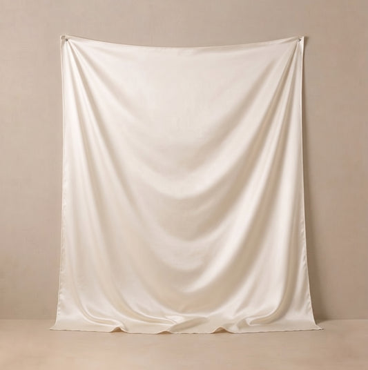 Duvet cover hung up on wall