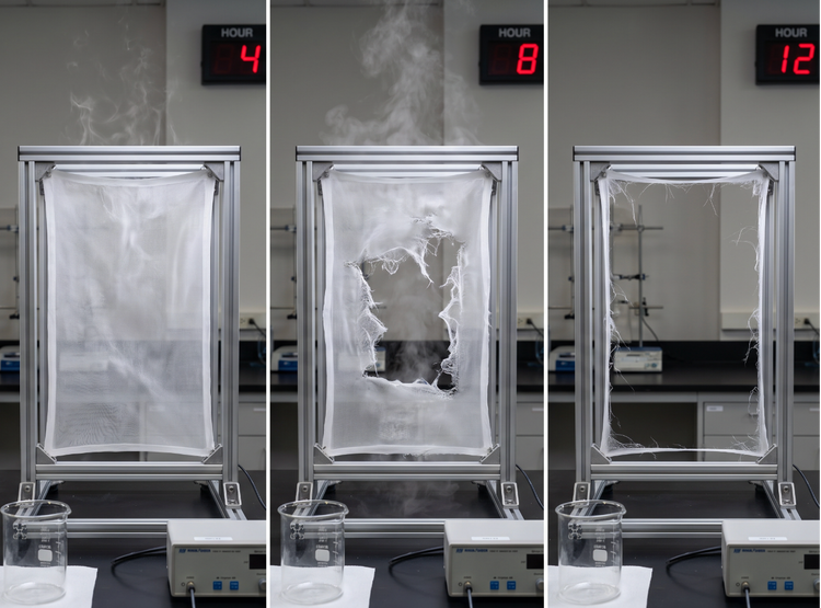 Fabric durability testing over 12 hours in the lab